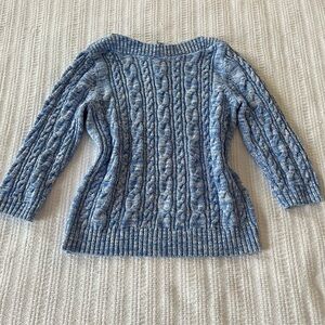 Land’s End 100% cotton blue and white heather cable knit sweater